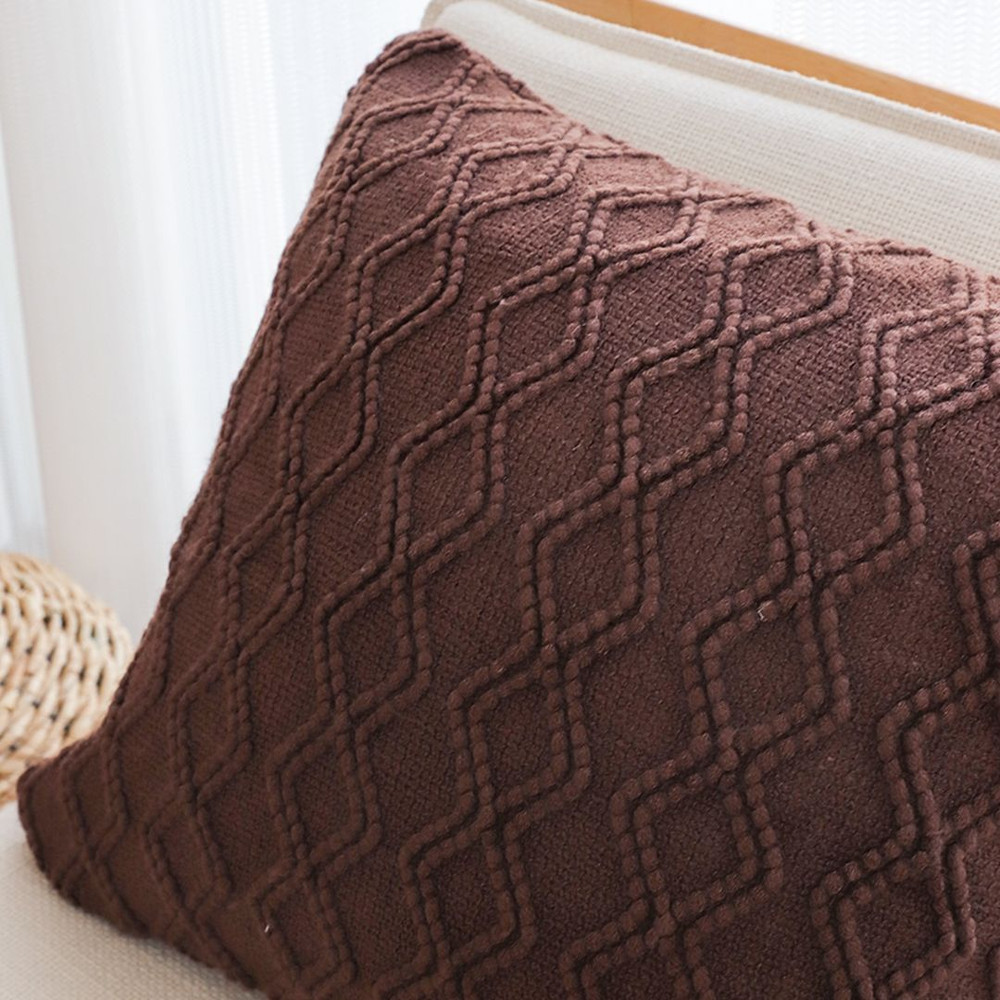 SOGA 2X 45cm Deep Chocolate Brown Diamond Knit Pillowcase 6