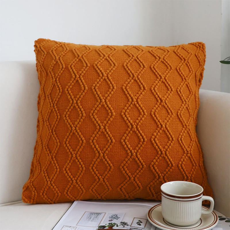 SOGA 2X 45cm Burnt Orange Diamond Knit Pillowcase 0