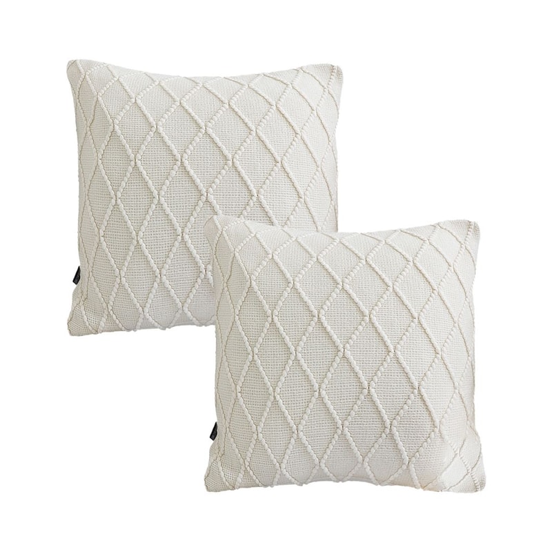 SOGA 2X 45cm Cream Cable Knit Diamond Pattern Pillow Cover 1