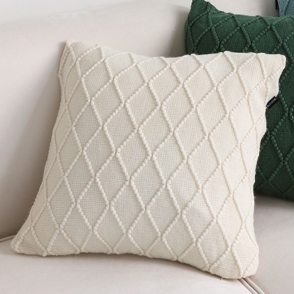 SOGA 2X 45cm Cream Cable Knit Diamond Pattern Pillow Cover 2