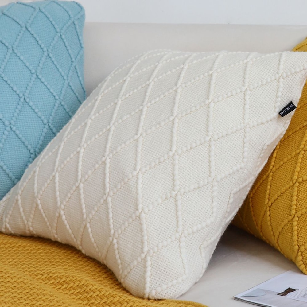 SOGA 2X 45cm Cream Cable Knit Diamond Pattern Pillow Cover 3