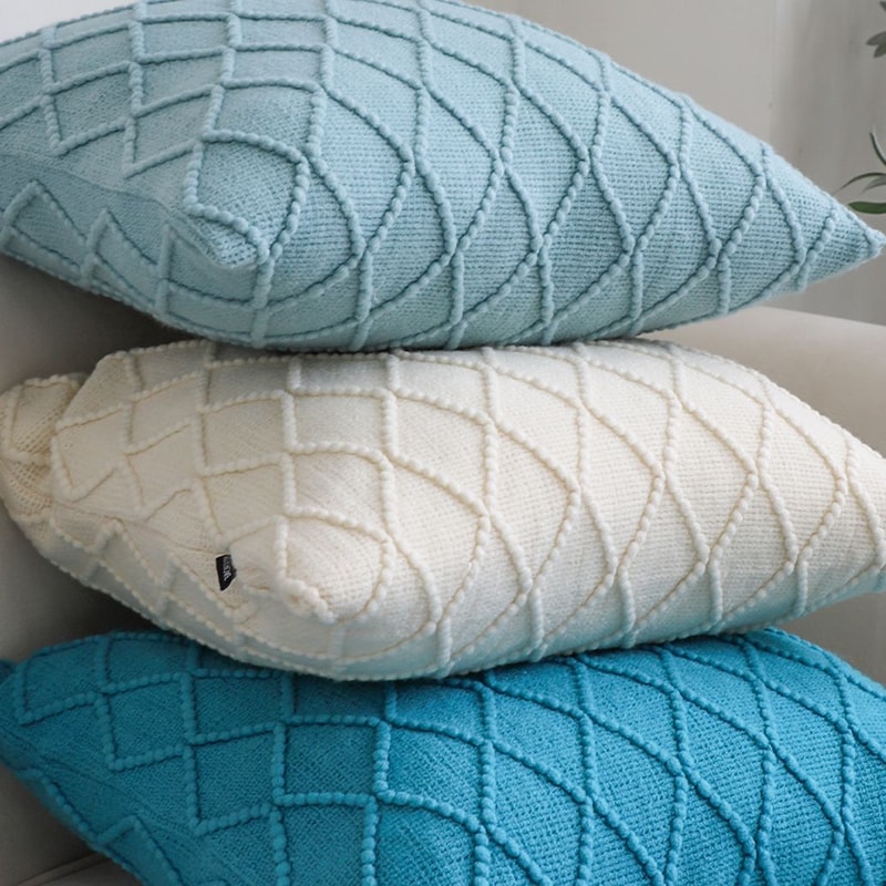 SOGA 2X 45cm Cream Cable Knit Diamond Pattern Pillow Cover 6