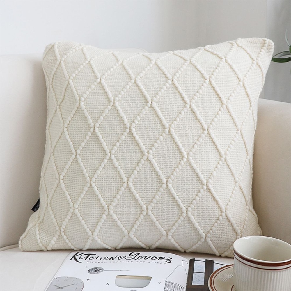 SOGA 2X 45cm Cream Cable Knit Diamond Pattern Pillow Cover 0