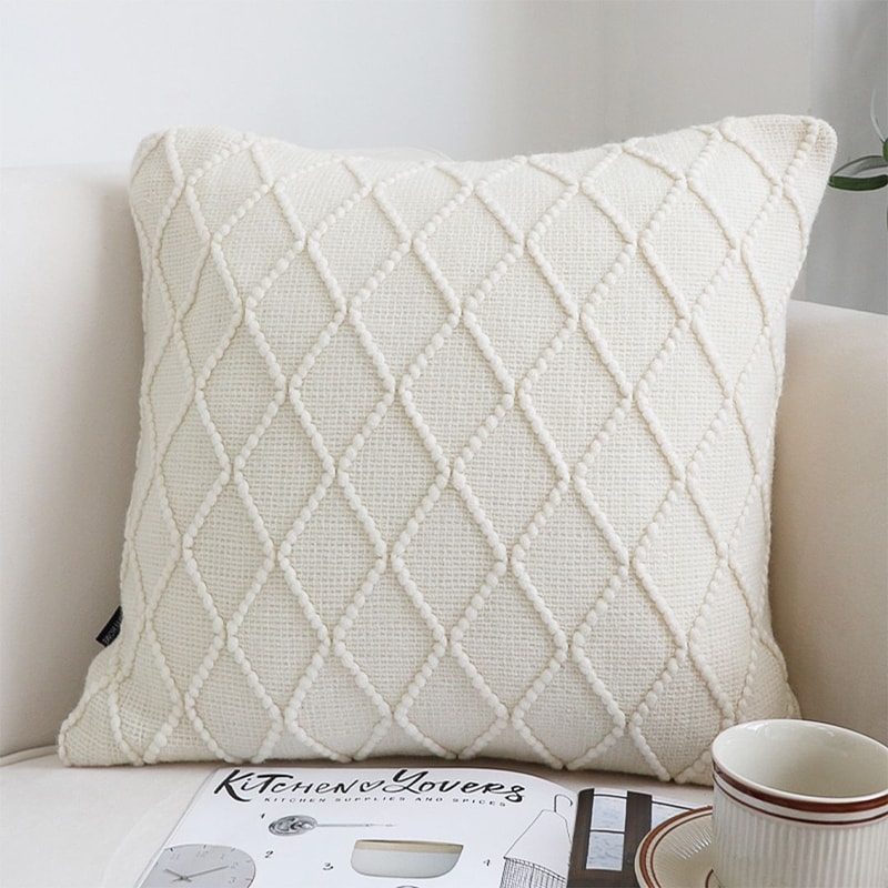 SOGA 2X 45cm Cream Cable Knit Diamond Pattern Pillow Cover 0