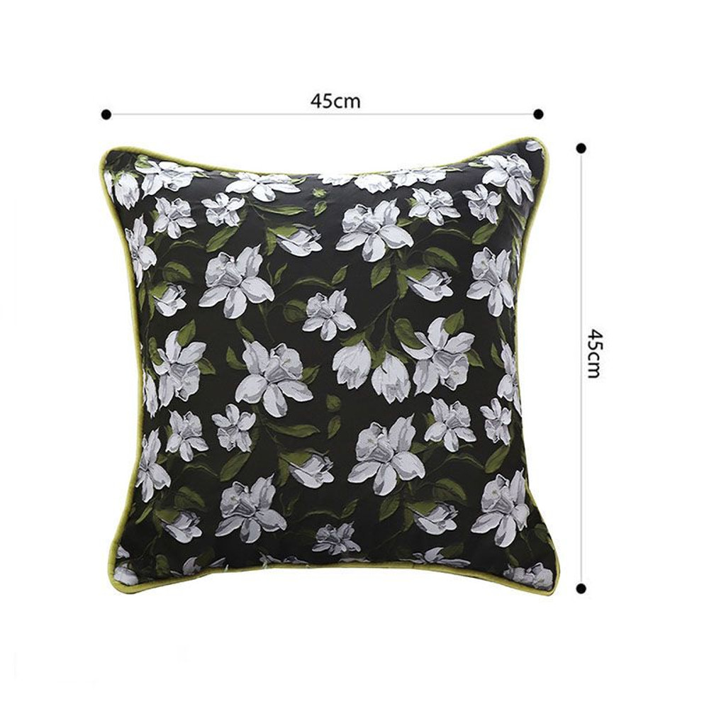 SOGA 2X 45cm Black Floral Pillow Cover With Green Trim 5