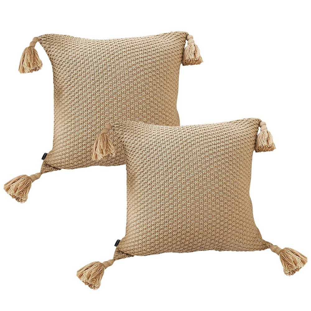 SOGA 2X 50cm Chunky Knit Pillowcase Warm Beige 1
