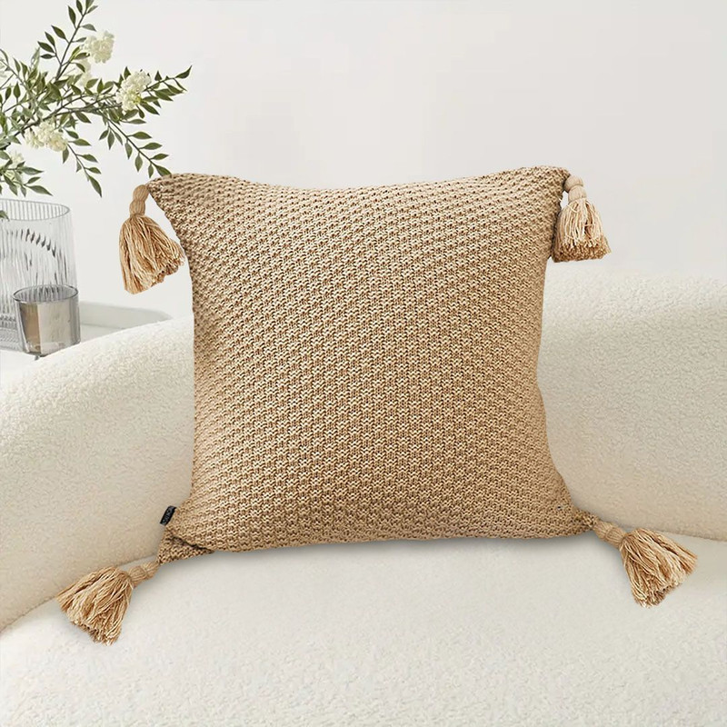 SOGA 2X 50cm Chunky Knit Pillowcase Warm Beige 4