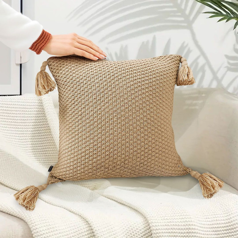 SOGA 2X 50cm Chunky Knit Pillowcase Warm Beige 5