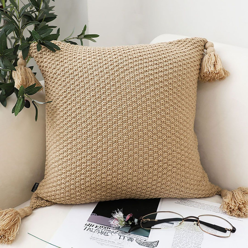 SOGA 2X 50cm Chunky Knit Pillowcase Warm Beige 0
