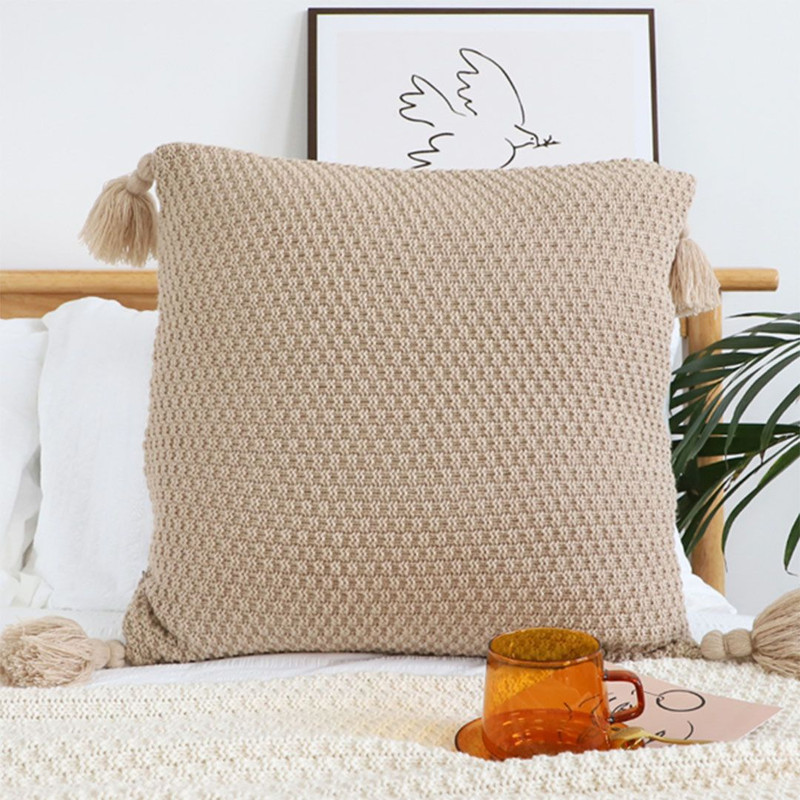 SOGA 2X 50cm Chunky Knit Pillowcase Warm Beige 6