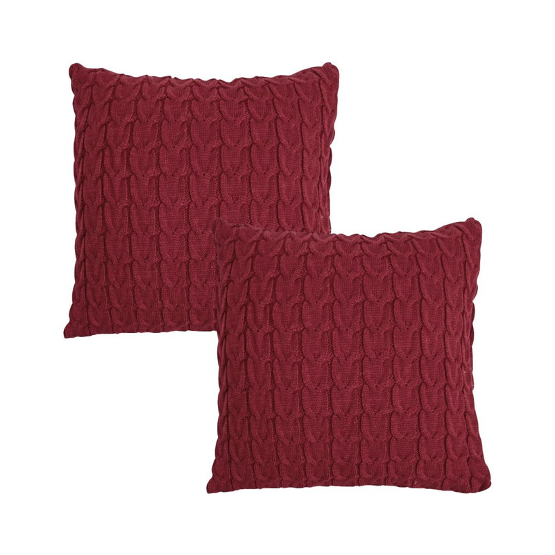 SOGA 2X 45cm Cable Knit Pillowcase Deep Red 1