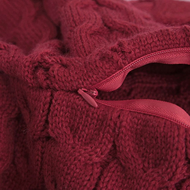 SOGA 2X 45cm Cable Knit Pillowcase Deep Red 4