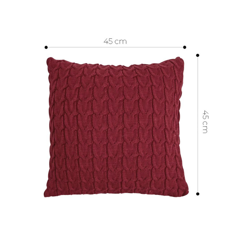 SOGA 2X 45cm Cable Knit Pillowcase Deep Red 2