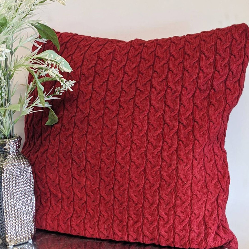 SOGA 2X 45cm Cable Knit Pillowcase Deep Red 5