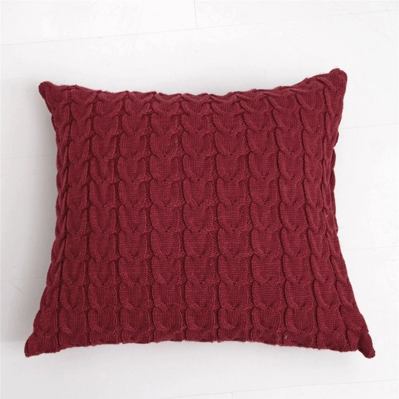 SOGA 2X 45cm Cable Knit Pillowcase Deep Red 6