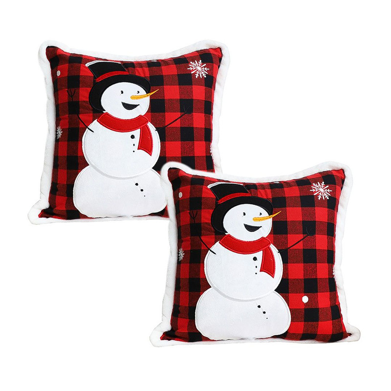 SOGA 2X 45cm Holiday Snowman Pillowcase Red Plaid 1