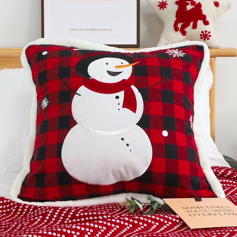 SOGA 2X 45cm Holiday Snowman Pillowcase Red Plaid 3