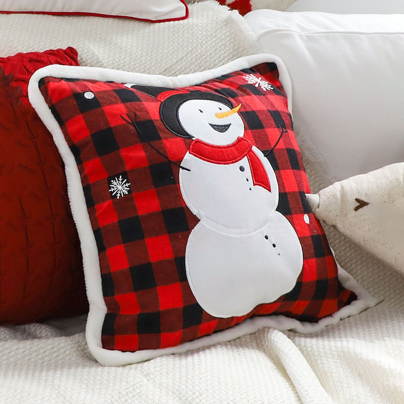 SOGA 2X 45cm Holiday Snowman Pillowcase Red Plaid 4