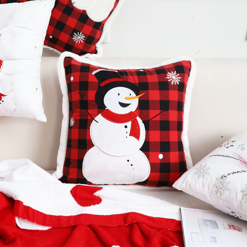 SOGA 2X 45cm Holiday Snowman Pillowcase Red Plaid 5