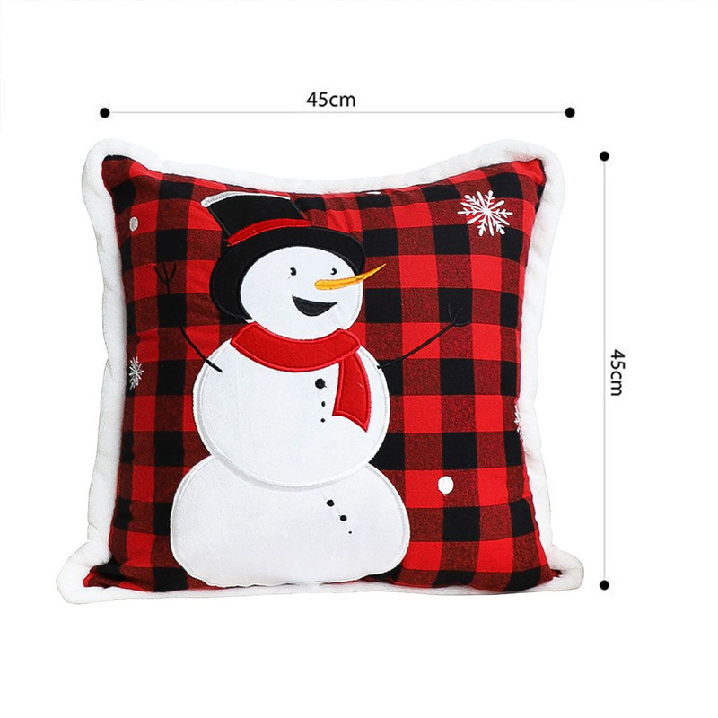 SOGA 2X 45cm Holiday Snowman Pillowcase Red Plaid 2