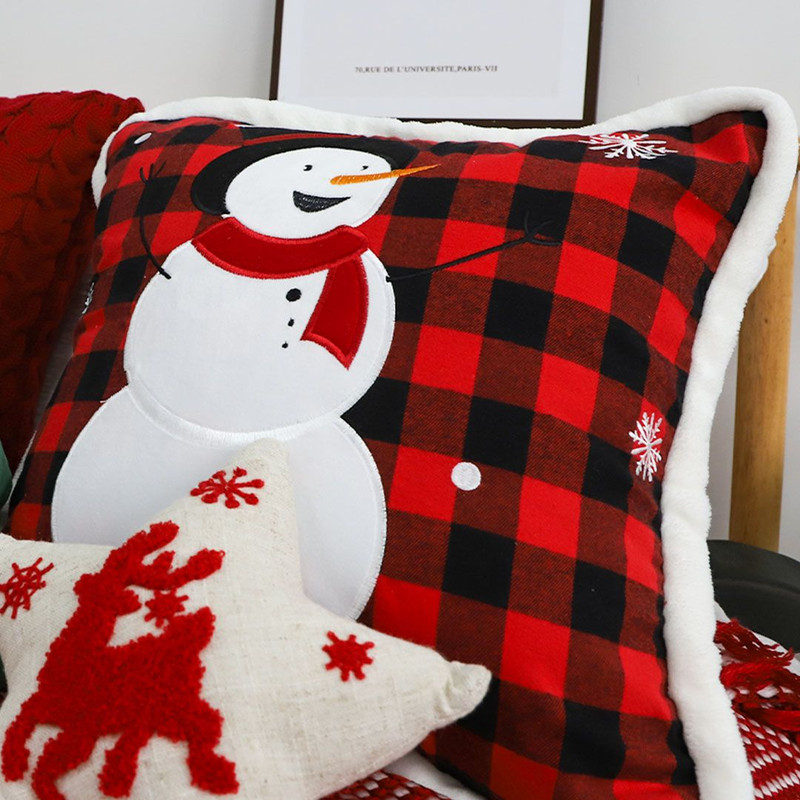 SOGA 2X 45cm Holiday Snowman Pillowcase Red Plaid 6