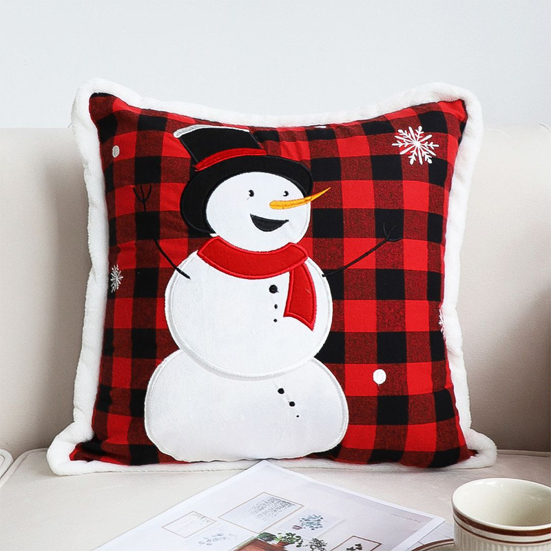 SOGA 2X 45cm Holiday Snowman Pillowcase Red Plaid 0