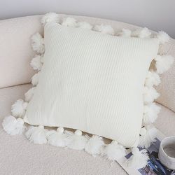 soga 2x 45cm textured pillowcase with pom-pom trim (pure white)