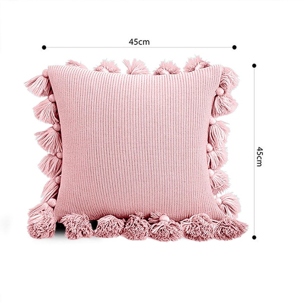 SOGA 2X 45cm Textured Pillowcase With PomPom Trim Soft Pink 4