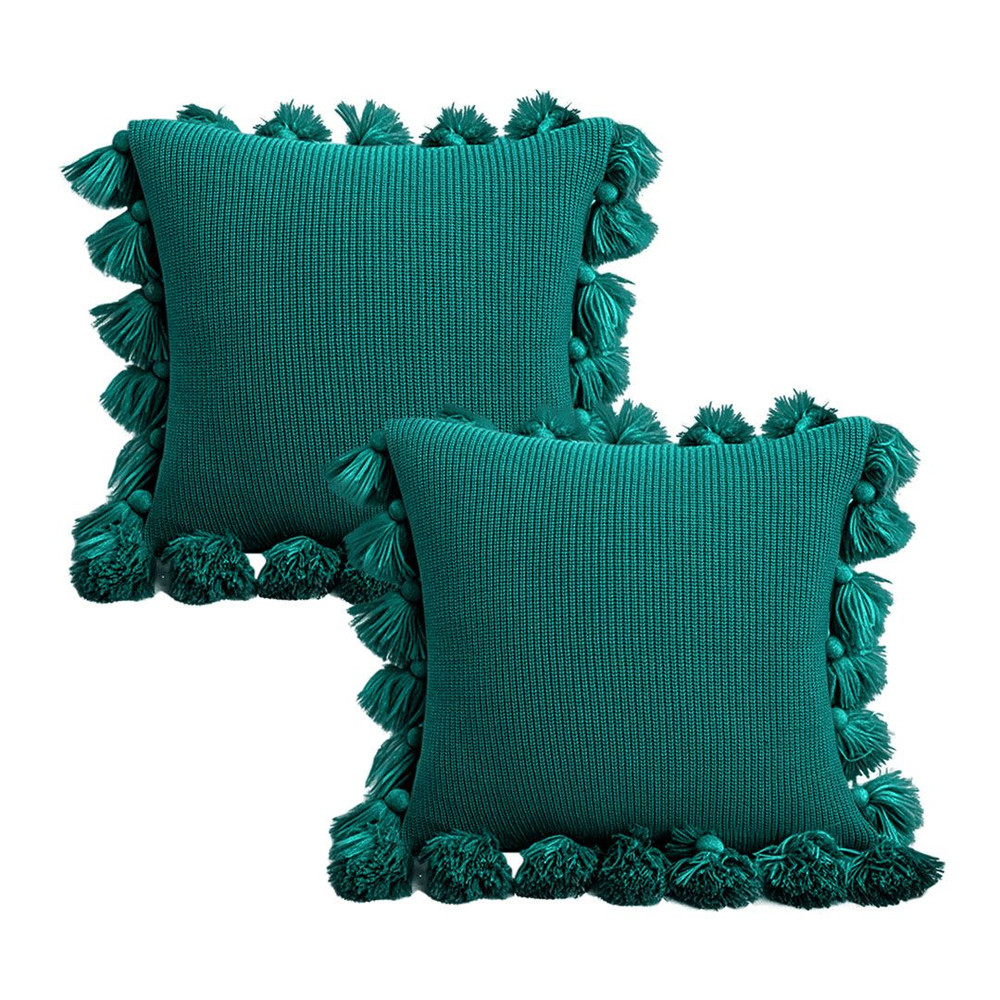 SOGA 2X 45cm Textured Pillowcase With PomPom Trim Emerald Green 1