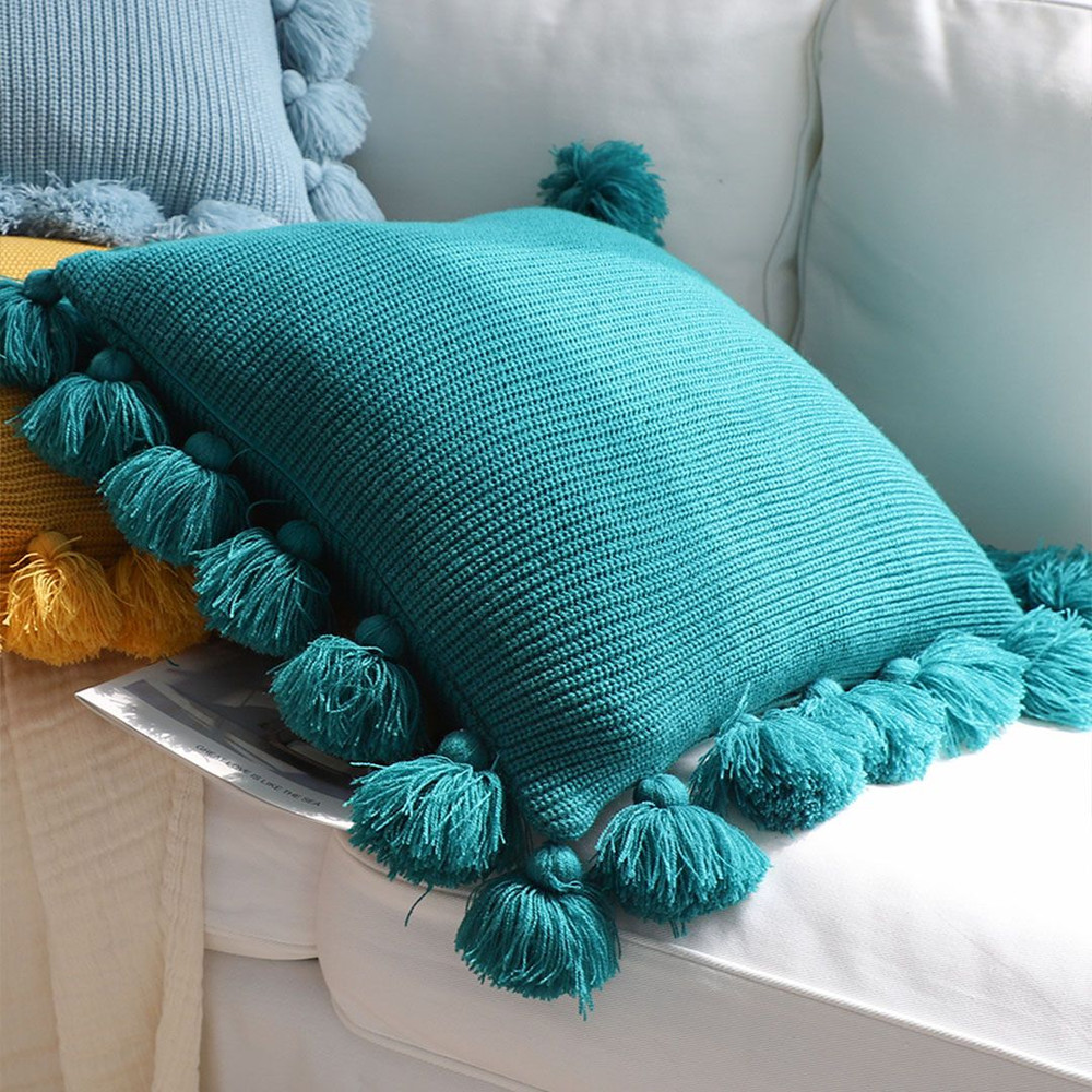 SOGA 2X 45cm Textured Pillowcase With PomPom Trim Emerald Green 3