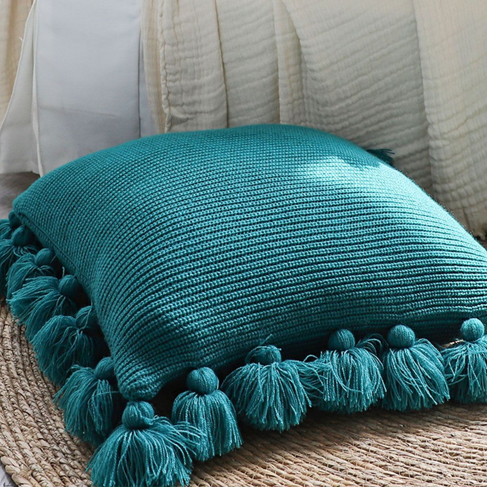 SOGA 2X 45cm Textured Pillowcase With PomPom Trim Emerald Green 4