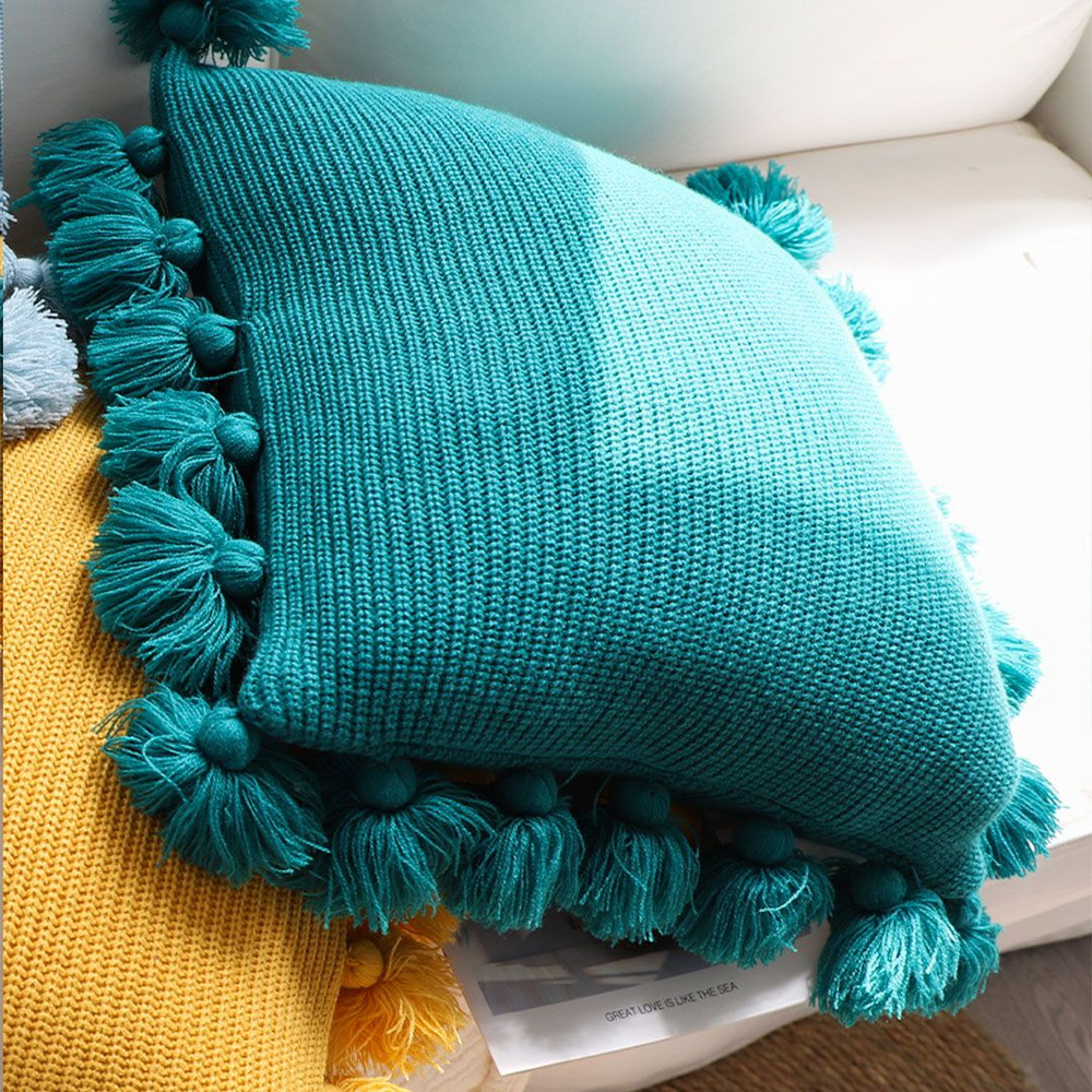 SOGA 2X 45cm Textured Pillowcase With PomPom Trim Emerald Green 5