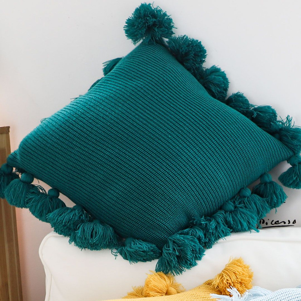 SOGA 2X 45cm Textured Pillowcase With PomPom Trim Emerald Green 6