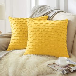 soga 2x 45cm scalloped wave pillowcase (sunshine yellow)