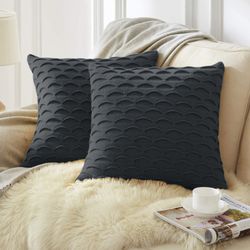soga 2x 45cm scalloped wave pillowcase (charcoal gray)