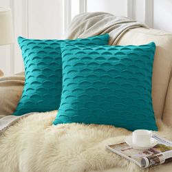 soga 2x 45cm scalloped wave pillowcase (teal green)