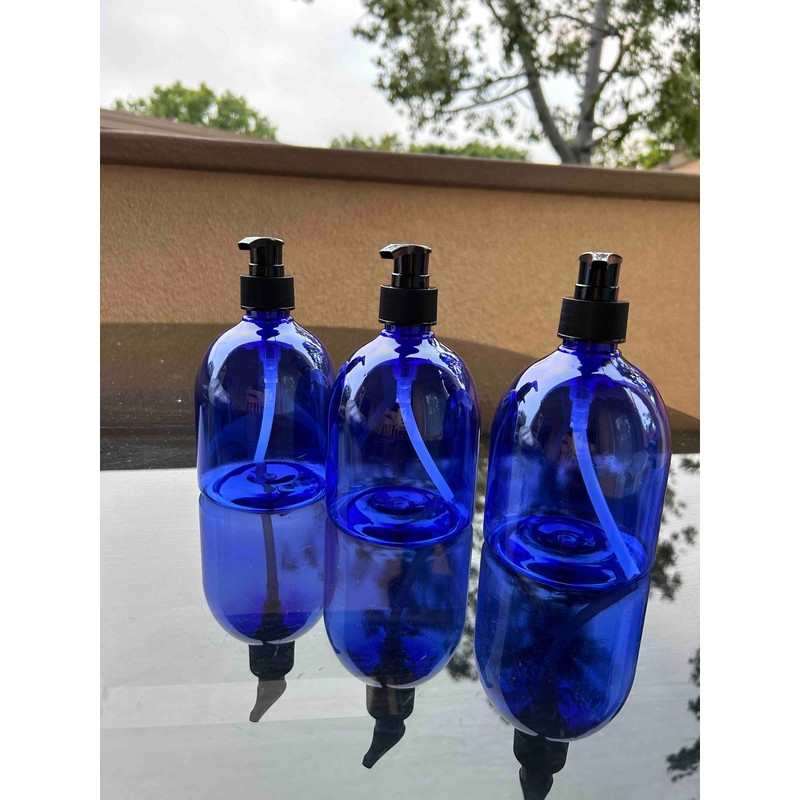 16 Oz Cobalt Blue Plastic Keeper Bottle With Pump  3 PCS 0