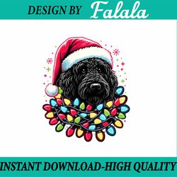 PNG ONLY Black Labradoodle Christmas Tree Xmas Lights Doodle Dog Png, Christmas Lights Dog Png, Christmas Png, Digital D