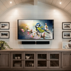 frametv frame a mesmerizing watercolor painting capturing the essence of a stunning blue tit perched on a branch. frames