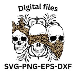 three skull no speak no hear no see leopard svg graphic