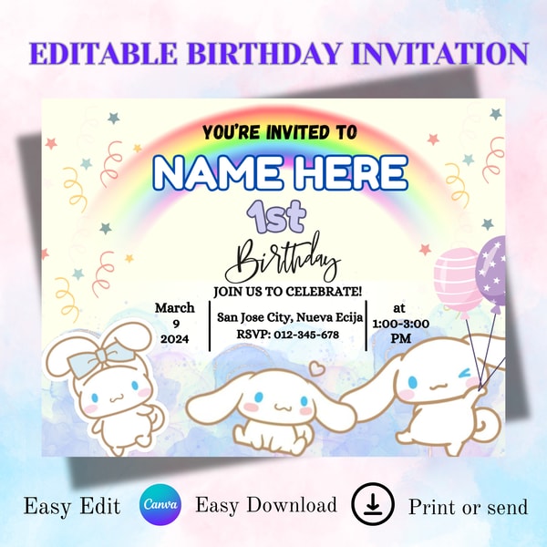 Bday Inv Kitty and Friends Birthday Invitation/ Cinnamor Birthday Inv | Inspire ...