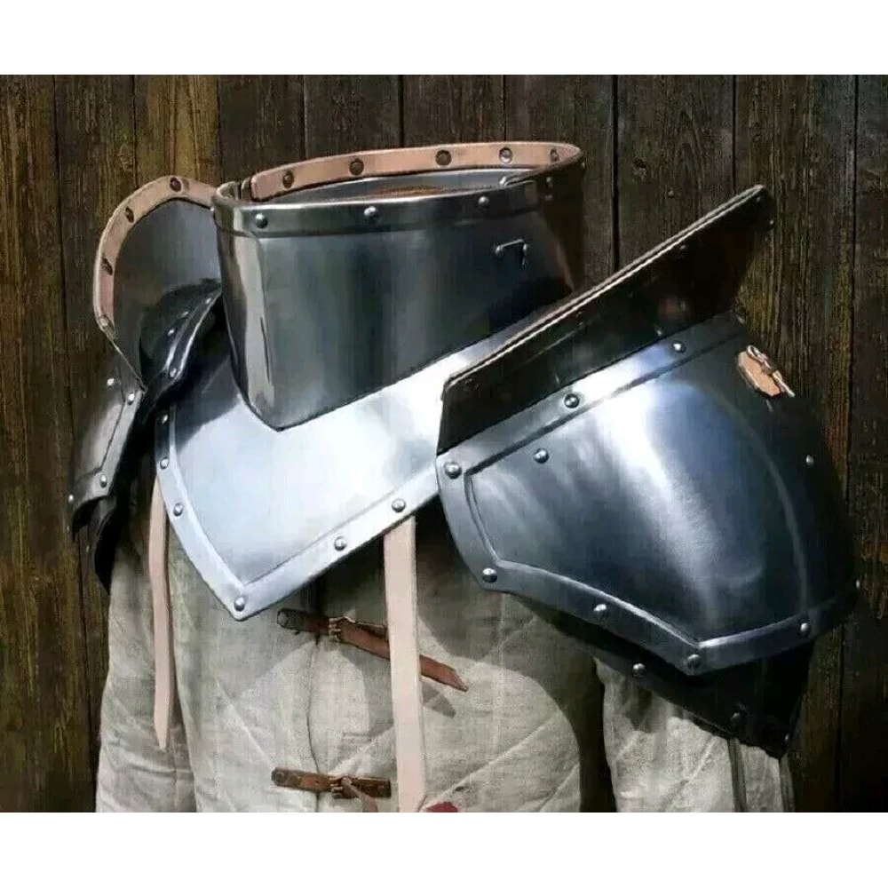 Knight Warrior Gorget With Shoulder Fantasy Larp Gorget Pauldrons Armor Fully Functional Costume 2