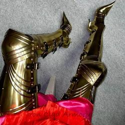 sca/steel medieval knight full legs armor fantasy silver & brass antique fully functional costume