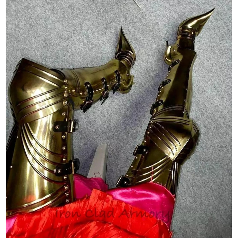 ScaSteel Medieval Knight Full Legs Armor Fantasy Silver Brass Antique Fully Functional Costume 0