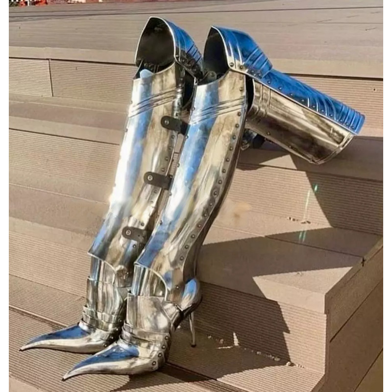 ScaSteel Medieval Knight Full Legs Armor Fantasy Silver Brass Antique Fully Functional Costume 1