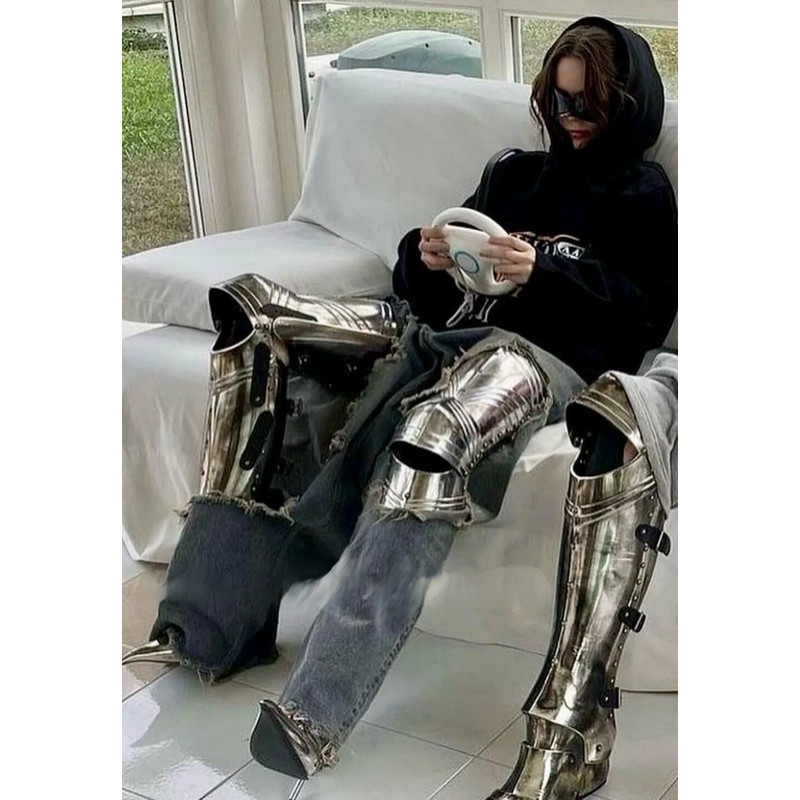 ScaSteel Medieval Knight Full Legs Armor Fantasy Silver Brass Antique Fully Functional Costume 2
