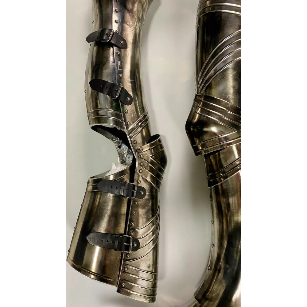 ScaSteel Medieval Knight Full Legs Armor Fantasy Silver Brass Antique Fully Functional Costume 3