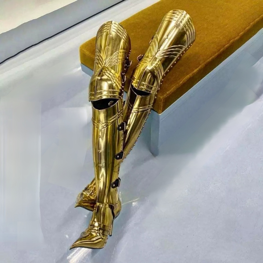 ScaSteel Medieval Knight Full Legs Armor Fantasy Silver Brass Antique Fully Functional Costume 4