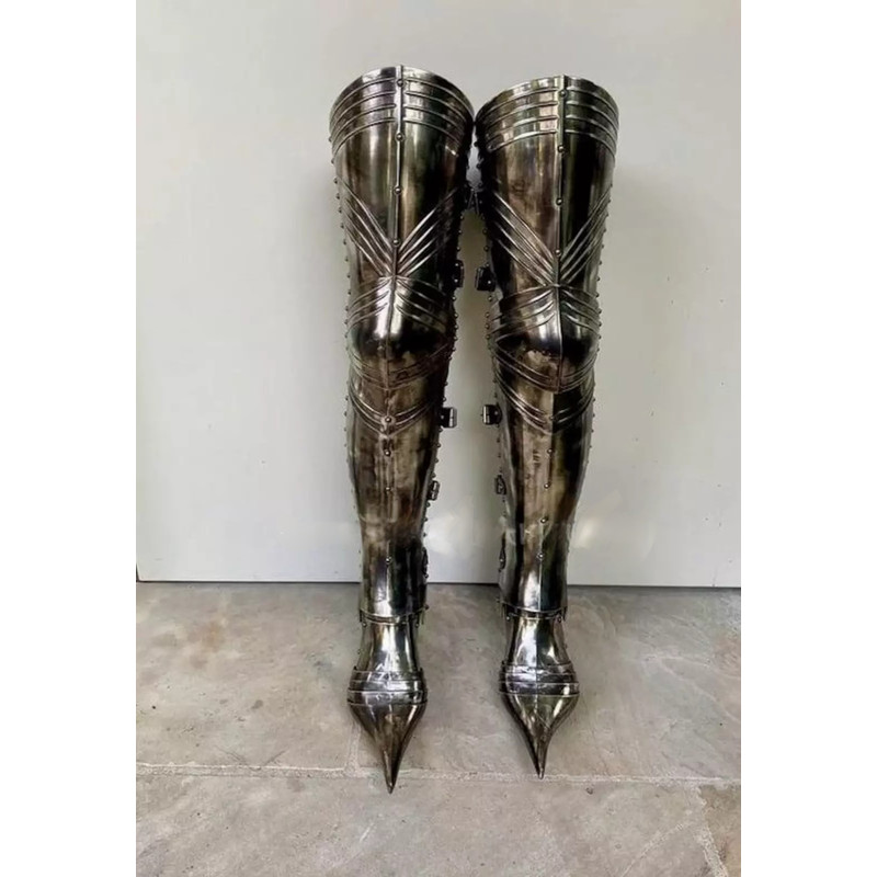 ScaSteel Medieval Knight Full Legs Armor Fantasy Silver Brass Antique Fully Functional Costume 5