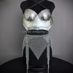 knight lady armor, bust armor, chainmail skirt, cosplay armor, larp, sca costume